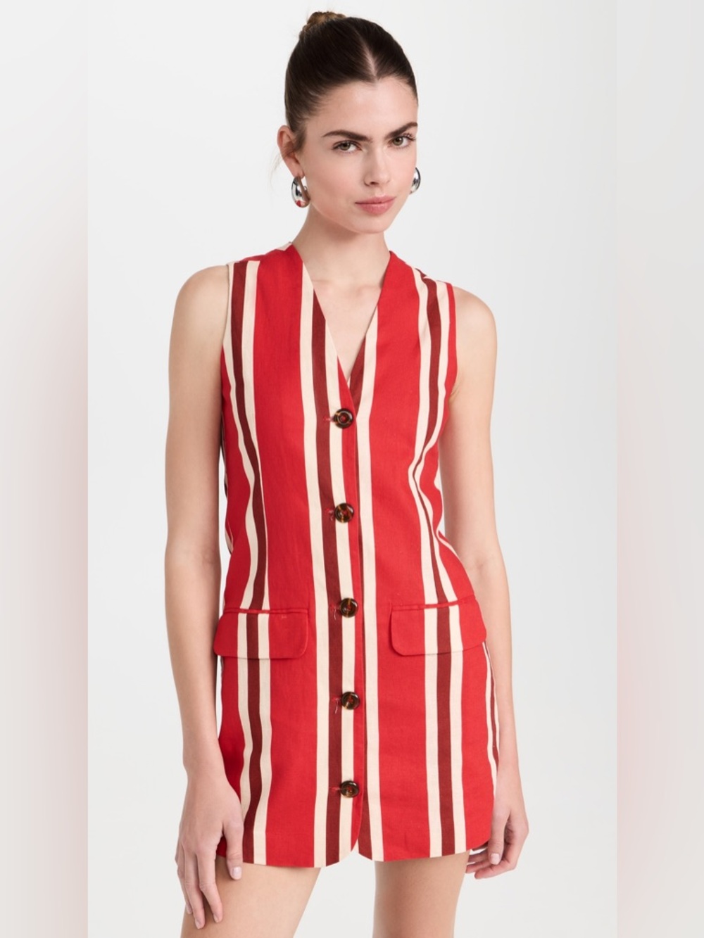 Simon Miller Red and Cream Striped Sleeveless Mini Dress
